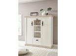 Highboard Home Affaire "Florenz", Weiß (Pinie Weiß), B:140Cm H:146Cm T:44Cm, Sideboards, Highboard, Im Romantischen Landhaus-Look, Breite 140 Cm
