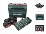 Kit Base Metabo - 4X Batterie Lihd 18 V 10,0 Ah Li-Ion Cas (685143000) + Caricabatterie Doppio Asc 145 Duo + Metabox