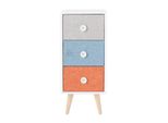Comodino Rebecca Mobili Con 3 Cassetti In Legno E Tessuto, Bianco E Colorato