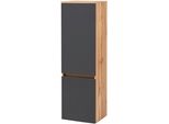 Midischrank Welltime "Kaunas", Grau (Matt Grau, Wotaneiche), B:40Cm H:130Cm T:35Cm, Holzwerkstoff, SchräNke, Midischrank, 40 Cm Breit, Soft-Close-Funktion