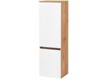 Midischrank Welltime "Kaunas", Weiß (Matt Weiß, Wotaneiche), B:40Cm H:130Cm T:35Cm, Holzwerkstoff, SchräNke, Midischrank, 40 Cm Breit, Soft-Close-Funktion
