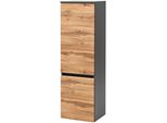Midischrank Welltime "Kaunas", Grau (Wotaneiche, Grafitgrau), B:40Cm H:130Cm T:35Cm, Holzwerkstoff, SchräNke, Midischrank, 40 Cm Breit, Soft-Close-Funktion