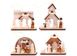 Set 4 Pezzi Brubaker Set Di Ornamenti Per Presepe In Legno - Maria E Giuseppe Con Gesù - Decorazioni Per Albero Di Natale In Legno - Dipinti A Mano