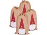 Brubaker Sacco Di Natale Gnomo - 80 Cm Sacco Regalo Di Natale - Sacco Di Babbo Natale Sacco Di Iuta, 4 Pezzi