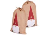 Brubaker Sacco Di Natale Gnomo - 80 Cm Sacco Regalo Di Natale - Sacco Di Babbo Natale Sacco Di Iuta, 2 Pezzi