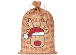 Brubaker Sacco Di Natale Rudolph - Sacco Regalo Da 80 Cm Per Natale - Renna Con Cappello Natalizio - Sacco Di Iuta Per Babbo Natale - Sacco Con Corda