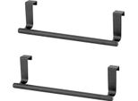 Set Di 2 Portasciugamani Sospesi | Portasciugamani Da Cucina Per Ante Di Armadietti | Portasciugamani Nero Senza Trapano | Appendiabiti Da Porta Come Barra, Salvaspazio Per Appendere Gli Strofinacci In Cucina 23Cm