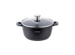 Pentola Da Cucina In Alluminio Fuso Coperchio In Vetro Ø28Cm Induzione Rivestimento In Marmo Pentola Per Zuppa Nero