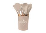 Set Di Utensili Da Cucina Da 12 Pezzi Pentole In Silicone Con Manico In Legno Beige