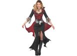 Elegante Costume Da Vampiro Barocco Per Donna Nero-Rosso-Grigio - S