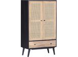 Highboard Gutmann Factory "Linus", Schwarz (Natur, Schwarz), B:80Cm H:137Cm T:42Cm, Massivholz, Sideboards, Highboard, Stauraumschrank Mit Front Aus Rattangeflecht, Breite 80 Cm