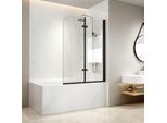 Emke Cabina Doccia 110X140Cm Schermo Pieghevole Per Vasca Da Bagno Attacco Per Vasca Da Bagno Nero Opaco Schermo Doccia In Vetro Nano Easy Clean Da 6Mm
