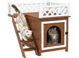 Grotta Per Gatti Pawhut, Rifugio Per Gatti In Legno D'abete, Casa Per Gatti Con Balcone, Scale, Per Gatti, Conigli Fino A 6 Kg, Interno, Esterno 67,5 X 63 X 68,5 Cm, Marrone