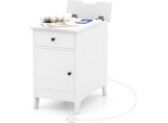Tavolino Costway Con Portariviste, Tavolino Portaoggetti Con Porte E Prese Usb, Comodino Stretto Con Cassetto E Armadietto Bianco