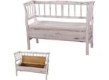 Panca T207, Panca Cassapanca In Legno Panca Contenitore, Vano Portaoggetti Cuscino In Legno 119Cm ~ Bianco, Shabby