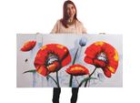Pittura A Olio Papavero Rosso, 100% Dipinto A Mano Pittura Murale Xl, 140X70Cm