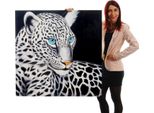 Pittura A Olio Leopardo Bianco, 100% Dipinto A Mano Pittura Murale Xl, 100X100Cm