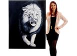 Pittura A Olio Leone Bianco, 100% Dipinto A Mano Pittura Murale Xl, 120X90Cm