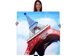Pittura A Olio Torre Eiffel Tricolore, 100% Dipinto A Mano Pittura Murale Xl, 100X100Cm