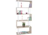Libreria HWC-A27, Scaffale In Piedi, Scaffale Da Salotto, 183X80Cm Struttura 3D A 5 Livelli ~ Aspetto Rovere, Metallo Bianco