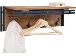 Appendiabiti A Parete HWC-A27, Mensola Appendiabiti, 4 Ganci 24X75X24Cm Struttura 3D ~ Aspetto Rovere Selvatico