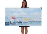 Pittura A Olio Barche, 100% Dipinto A Mano Pittura Murale Xl, 140X70Cm