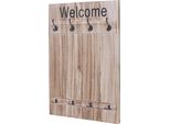Appendiabiti Da Parete HWC-C89 Welcome, Appendiabiti, Pannello Appendiabiti, Look Shabby Vintage, 91X60Cm ~ Marrone Naturale