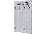 Appendiabiti A Parete HWC-C89 Welcome, Appendiabiti, Pannello Appendiabiti, Look Shabby Vintage, 91X60Cm ~ Bianco, Shabby