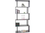 Libreria HWC-A27, Scaffale In Piedi, Scaffale Da Salotto, 183X80Cm Struttura 3D 5 Livelli ~ Grigio, Metallo Nero