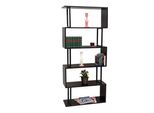 Scaffale HWC-A27, Scaffale In Piedi, Scaffale Da Salotto, 183X80Cm Struttura 3D 5 Livelli ~ Marrone Scuro, Metallo Nero
