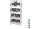 Scaffale HWC-K86, Scaffale In Piedi, Scaffale Da Salotto, Pieghevole A 4 Ripiani, Legno 110Cm ~ Bianco, Vimini Grigio