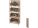 Scaffale HWC-K86, Scaffale In Piedi, Scaffale Da Salotto, Pieghevole A 4 Ripiani, Legno 110Cm ~ Marrone, Intreccio In Vimini Marrone