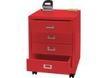 Piedistallo Mobile HWC-L49, Armadio A Cassetti In Acciaio, Schedario, Metallo 55X40X41Cm 4 Cassetti ~ Rosso