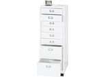Piedistallo Mobile HWC-L49, Armadio A Cassetti In Acciaio, Schedario, Metallo 115X40X41Cm 8 Cassetti ~ Bianco