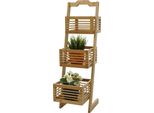Scaffale HWC-M21, Scaffale In Piedi Per Il Bagno Scaffale Di Stoccaggio Scaffale Per Il Soggiorno Con 3 Cestini, Bambù 77X23X30Cm