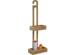 Mensola Per Doccia HWC-M23, Mensola Per Doccia, Cestino Per Bagno, 2 Cestini In Bambù 69X22X13Cm