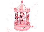 Carillon In Legno Brubaker - Giostra Nostalgica Con Cavalli - Melodia: Jingle Bells - Carillon Da 24 Cm Per Natale, Rosa