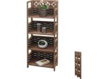 Scaffale HWC-K86, Scaffale In Piedi, Scaffale Da Salotto, Pieghevole A 4 Ripiani, Legno 110Cm ~ Marrone Scuro, Vimini Marrone Scuro