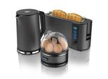 Arendo - Wasserkocher mit Toaster und Eierkocher SET Edelstahl Grau Wasserkocher 1,5L 40° - 100°C, Toaster 2 Scheiben LED-Display 6 Bräunungsgrade