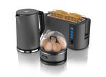 Arendo - Wasserkocher mit Toaster und Eierkocher SET Edelstahl Grau Wasserkocher 1,5L 40° - 100°C, Toaster 4 Scheiben LED-Display 6 Bräunungsgrade