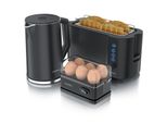 Arendo Frühstücks-Set Wasserkocher 1,5l, 4-Scheiben Toaster, 6er Eierkocher, Schwarz