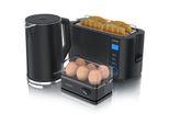 Arendo Frühstücks-Set Wasserkocher 1,5l, 4-Scheiben Toaster, 6er Eierkocher, Schwarz