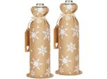 Sacchetto Per Vino Brubaker Per Natale - Fiocchi Di Neve Bianchi - Sacchetto Di Iuta 36 Cm X 17 Cm - Sacchetto Per Vino, Spumante, Champagne - Sacchetto Per Bottiglie, 2 Pezzi