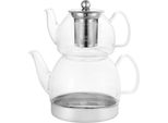 Set Di Teiere In Vetro Doppio SchäFer Con Base In Acciaio Inox Da 600 Ml E 1,5 L Lavabile In Lavastoviglie E Compatibile Con L'induzione