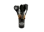 Set Di Utensili Da Cucina In Silicone Da 12 Pezzi Con Manico In Legno Nero Resistente Al Calore