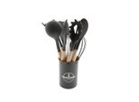 Set Di 12 Utensili Da Cucina In Silicone Con Manico In Legno Grigio Resistente Al Calore
