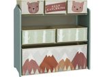 Zonekiz Scaffale Per Bambini Scaffale Per Giocattoli Con 6 Scatole Rimovibili In Tessuto Non Tessuto, Scaffale Per Cameretta Per Bambini, Asilo, 63 X 30 X 66 Cm, Verde