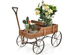 Costway Portafiori In Legno Carrello Porta Piante Carrello Porta Fiori Con Ruote In Metallo Porta Fioriera Per Giardino E Terrazzo 34X62X60Cm (Marrone)