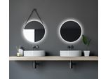 Specchio Da Parete Rotondo Talos White Light Matt Ø 50 Cm - Specchio Da Bagno Con Illuminazione Indiretta - Cinghia Di Sospensione In Pelle - Specchio Illuminato Con Luce Bianca Neutra - Cornice In Alluminio Bianco Opaco Di Alta Qualità - Specchio Da Bagno