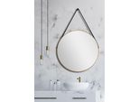 Specchio Da Parete Rotondo Talos Gold Style Matt Ø 50 Cm - Specchio Da Bagno Con Cinghia Di Sospensione In Pelle - Cornice In Alluminio Di Alta Qualità In Oro - Specchio Da Bagno